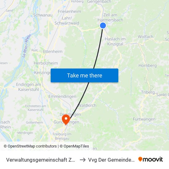 Verwaltungsgemeinschaft Zell am Harmersbach to Vvg Der Gemeinde Gundelfingen map