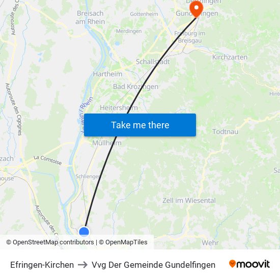 Efringen-Kirchen to Vvg Der Gemeinde Gundelfingen map