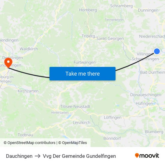 Dauchingen to Vvg Der Gemeinde Gundelfingen map