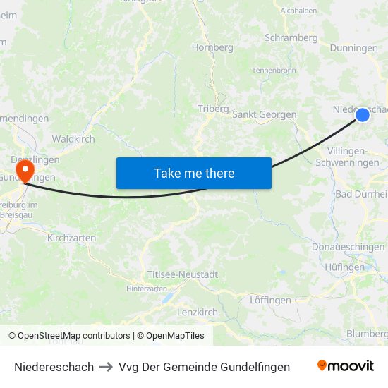 Niedereschach to Vvg Der Gemeinde Gundelfingen map