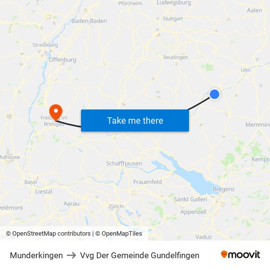 Munderkingen to Vvg Der Gemeinde Gundelfingen map
