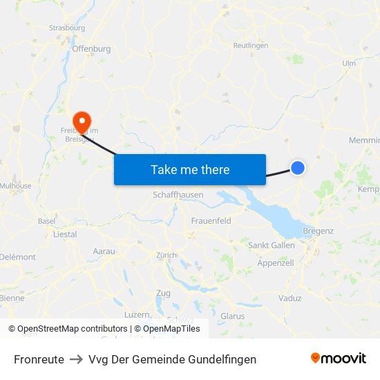Fronreute to Vvg Der Gemeinde Gundelfingen map
