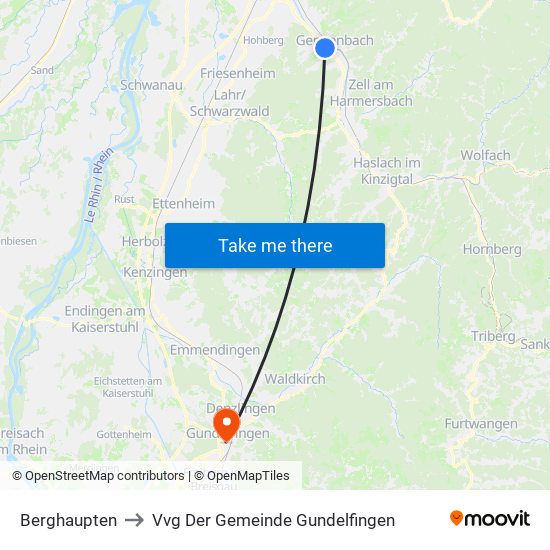 Berghaupten to Vvg Der Gemeinde Gundelfingen map