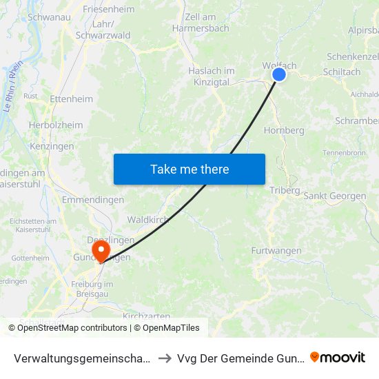 Verwaltungsgemeinschaft Wolfach to Vvg Der Gemeinde Gundelfingen map