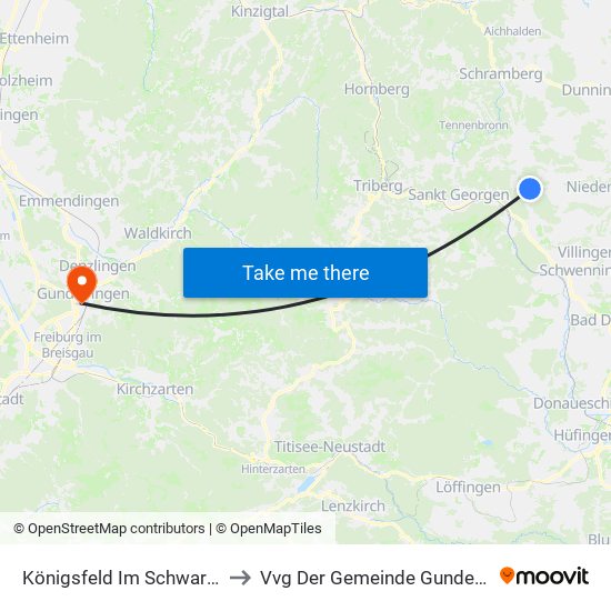 Königsfeld Im Schwarzwald to Vvg Der Gemeinde Gundelfingen map