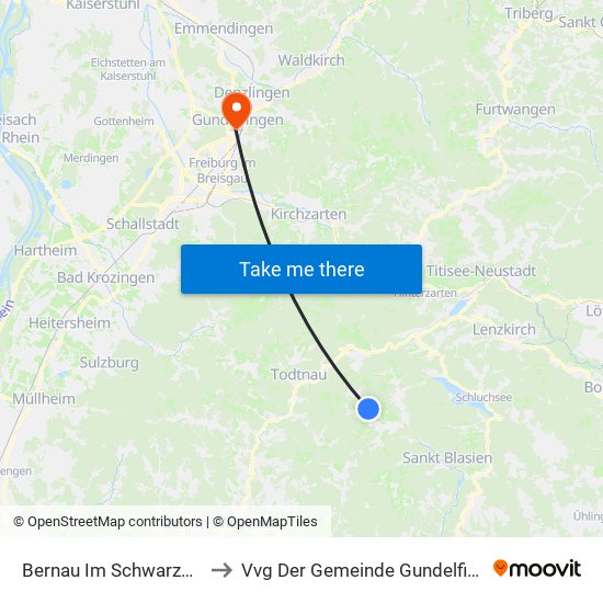 Bernau Im Schwarzwald to Vvg Der Gemeinde Gundelfingen map