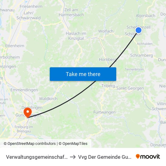 Verwaltungsgemeinschaft Schiltach to Vvg Der Gemeinde Gundelfingen map
