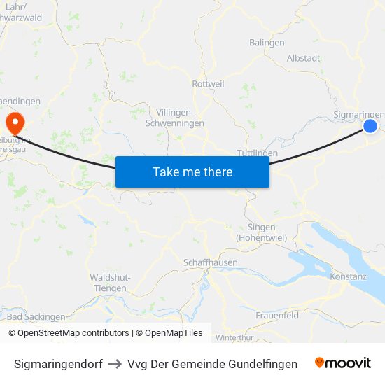 Sigmaringendorf to Vvg Der Gemeinde Gundelfingen map