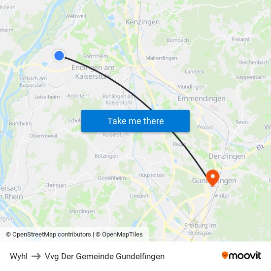 Wyhl to Vvg Der Gemeinde Gundelfingen map