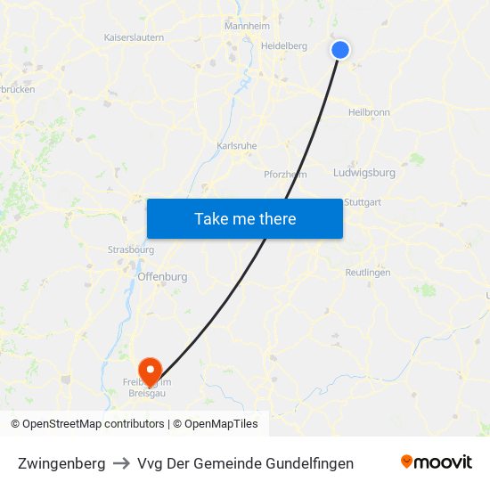 Zwingenberg to Vvg Der Gemeinde Gundelfingen map