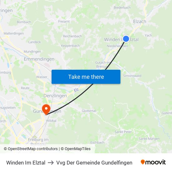 Winden Im Elztal to Vvg Der Gemeinde Gundelfingen map