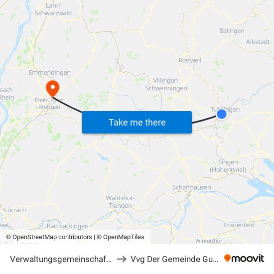 Verwaltungsgemeinschaft Tuttlingen to Vvg Der Gemeinde Gundelfingen map
