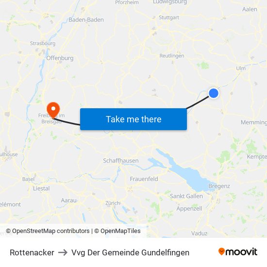 Rottenacker to Vvg Der Gemeinde Gundelfingen map