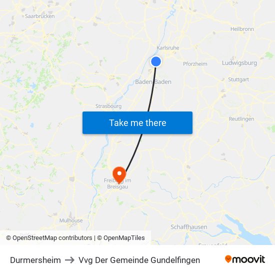 Durmersheim to Vvg Der Gemeinde Gundelfingen map