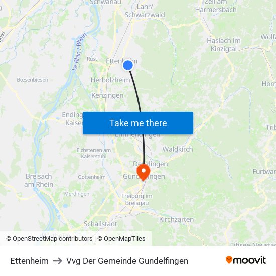 Ettenheim to Vvg Der Gemeinde Gundelfingen map