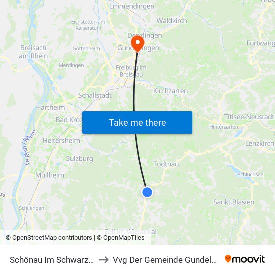 Schönau Im Schwarzwald to Vvg Der Gemeinde Gundelfingen map
