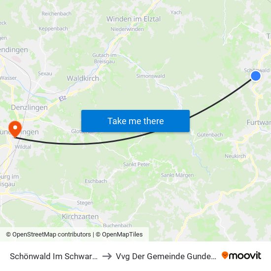 Schönwald Im Schwarzwald to Vvg Der Gemeinde Gundelfingen map