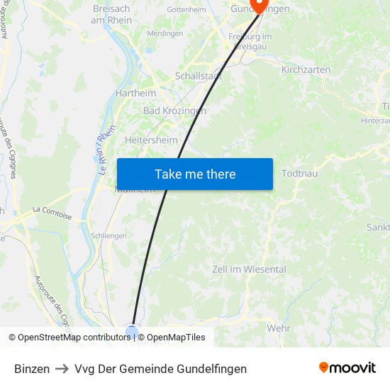 Binzen to Vvg Der Gemeinde Gundelfingen map