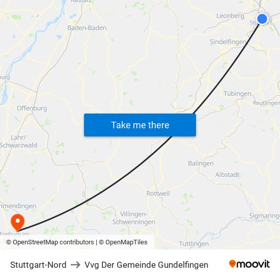 Stuttgart-Nord to Vvg Der Gemeinde Gundelfingen map