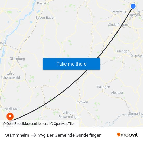 Stammheim to Vvg Der Gemeinde Gundelfingen map