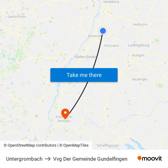 Untergrombach to Vvg Der Gemeinde Gundelfingen map