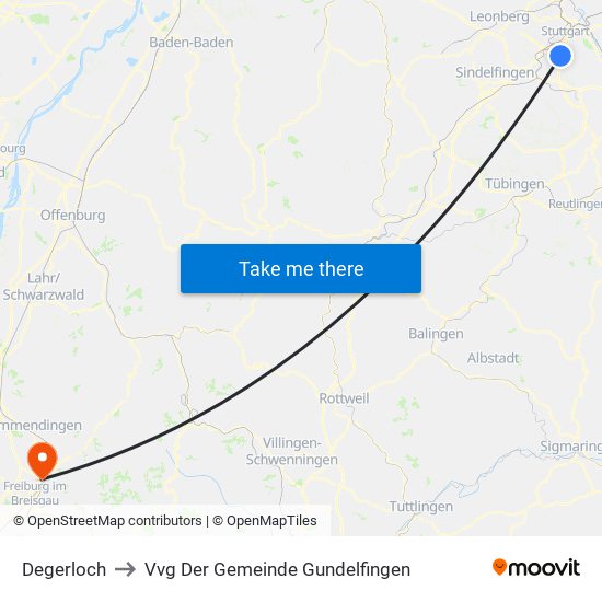 Degerloch to Vvg Der Gemeinde Gundelfingen map