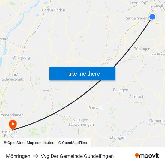 Möhringen to Vvg Der Gemeinde Gundelfingen map