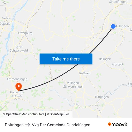 Poltringen to Vvg Der Gemeinde Gundelfingen map
