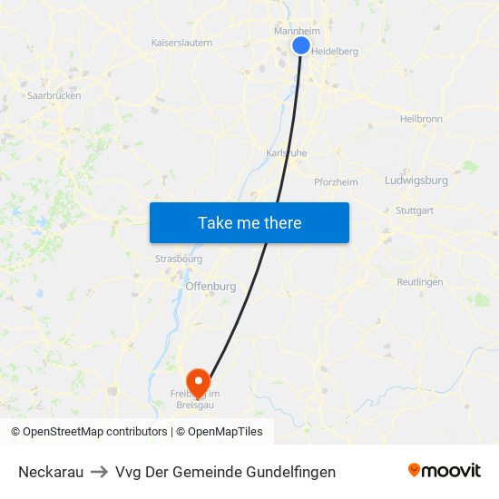 Neckarau to Vvg Der Gemeinde Gundelfingen map