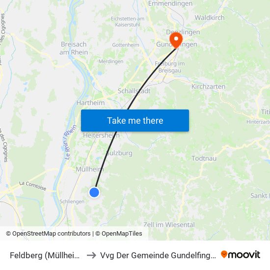 Feldberg (Müllheim) to Vvg Der Gemeinde Gundelfingen map
