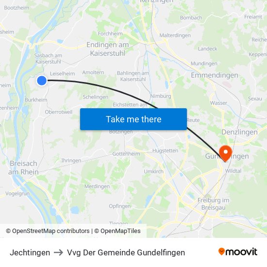 Jechtingen to Vvg Der Gemeinde Gundelfingen map