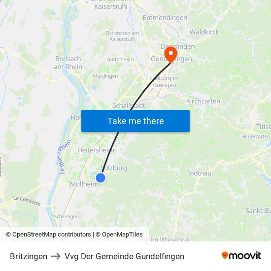 Britzingen to Vvg Der Gemeinde Gundelfingen map