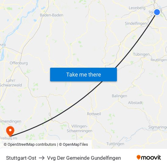 Stuttgart-Ost to Vvg Der Gemeinde Gundelfingen map
