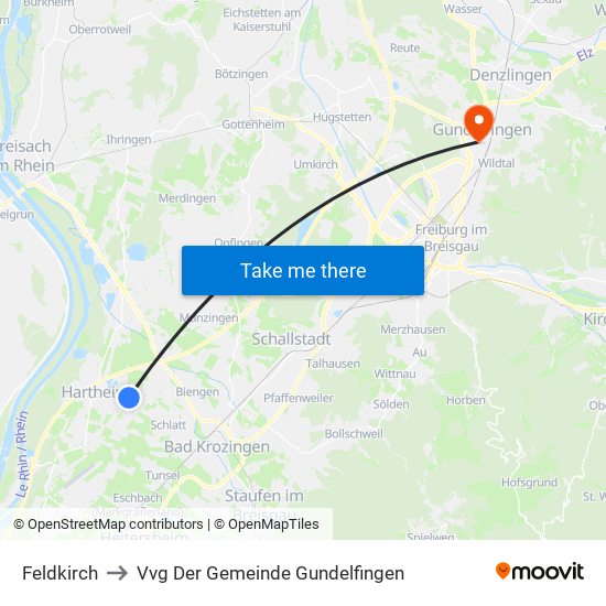 Feldkirch to Vvg Der Gemeinde Gundelfingen map