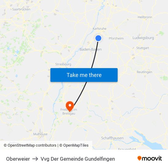 Oberweier to Vvg Der Gemeinde Gundelfingen map
