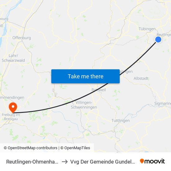 Reutlingen-Ohmenhausen to Vvg Der Gemeinde Gundelfingen map