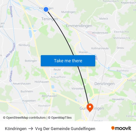 Köndringen to Vvg Der Gemeinde Gundelfingen map