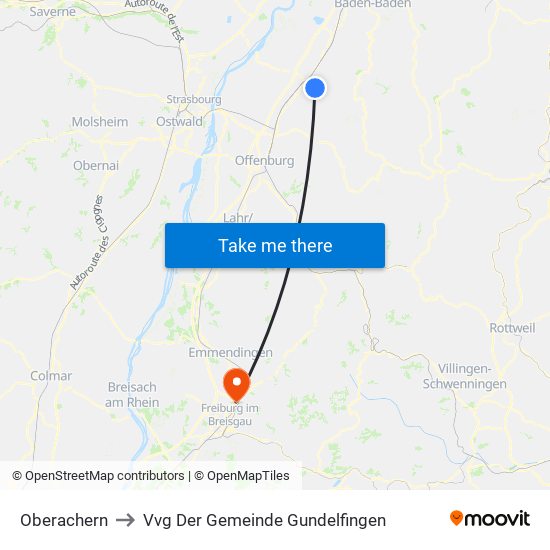 Oberachern to Vvg Der Gemeinde Gundelfingen map