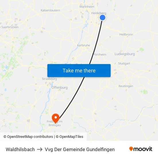 Waldhilsbach to Vvg Der Gemeinde Gundelfingen map