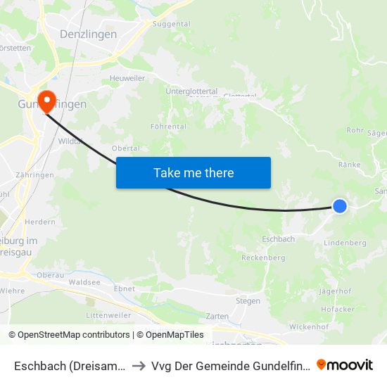 Eschbach (Dreisamtal) to Vvg Der Gemeinde Gundelfingen map