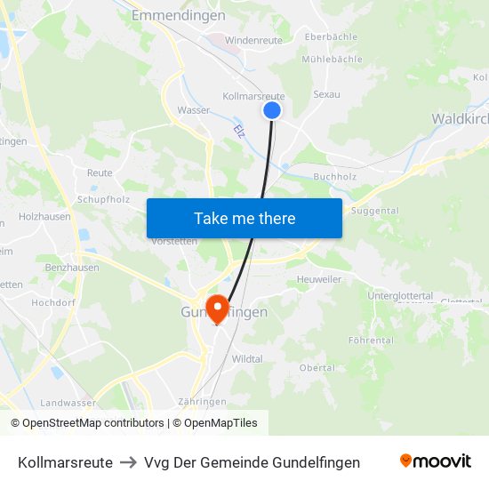 Kollmarsreute to Vvg Der Gemeinde Gundelfingen map