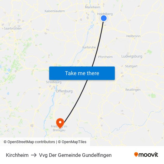 Kirchheim to Vvg Der Gemeinde Gundelfingen map
