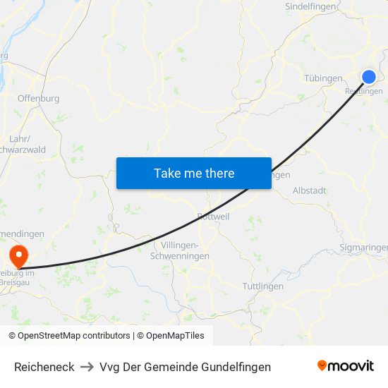 Reicheneck to Vvg Der Gemeinde Gundelfingen map