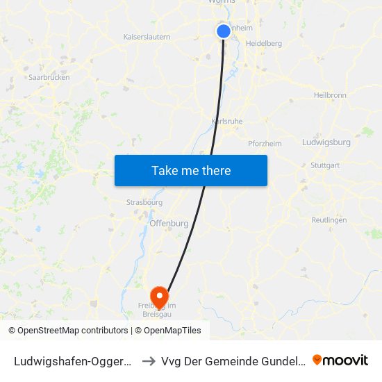 Ludwigshafen-Oggersheim to Vvg Der Gemeinde Gundelfingen map