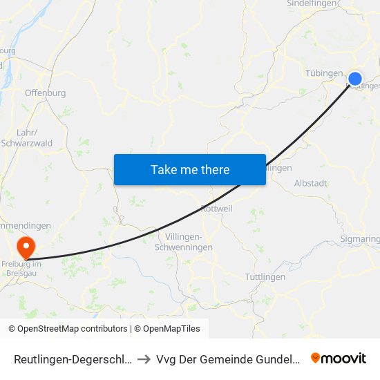 Reutlingen-Degerschlacht to Vvg Der Gemeinde Gundelfingen map