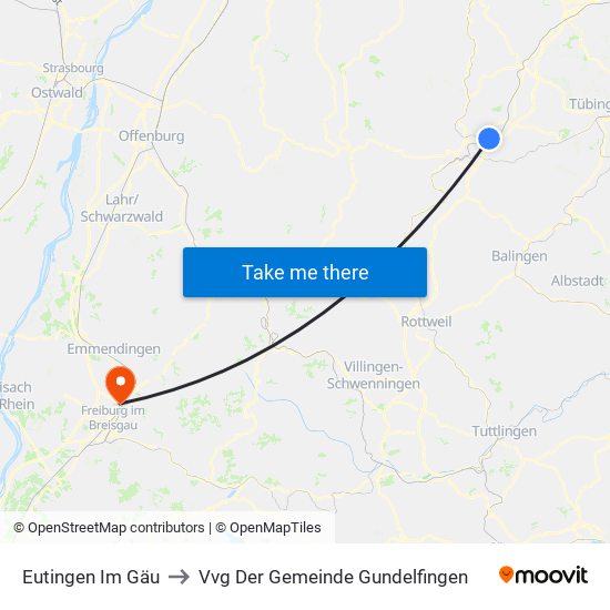 Eutingen Im Gäu to Vvg Der Gemeinde Gundelfingen map