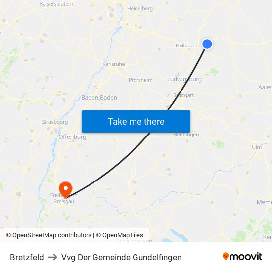 Bretzfeld to Vvg Der Gemeinde Gundelfingen map