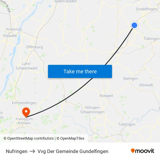 Nufringen to Vvg Der Gemeinde Gundelfingen map