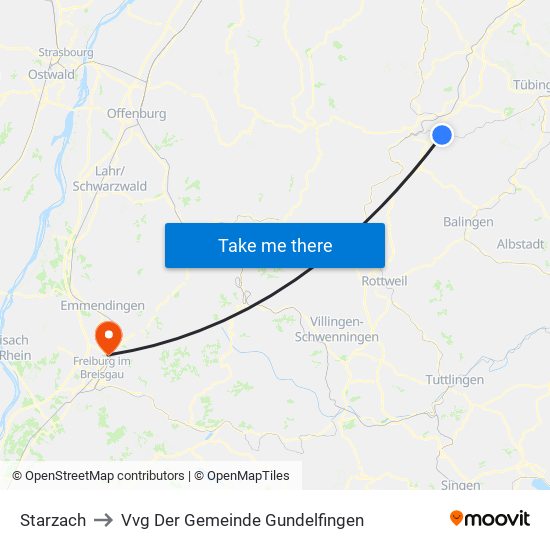 Starzach to Vvg Der Gemeinde Gundelfingen map