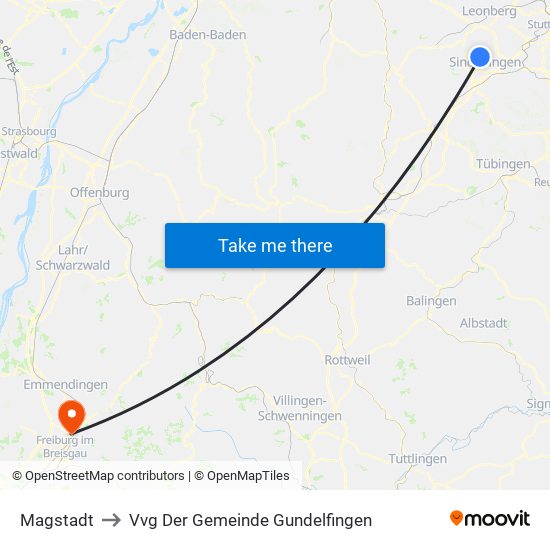 Magstadt to Vvg Der Gemeinde Gundelfingen map